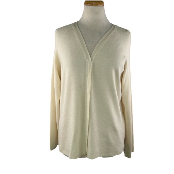Anne Klein Large Viscose Wool Cream Cardigan Sweater Button Front Off White - Picture 1 of 10